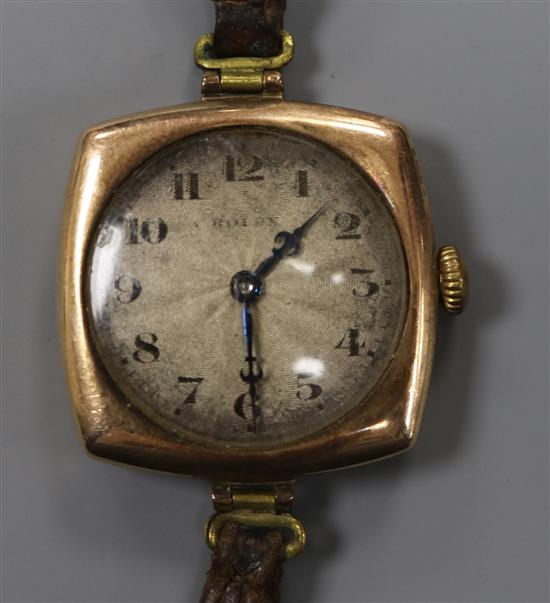 A ladys early 20th century Rolex manual wind wrist watch, with sunburst Arabic dial.